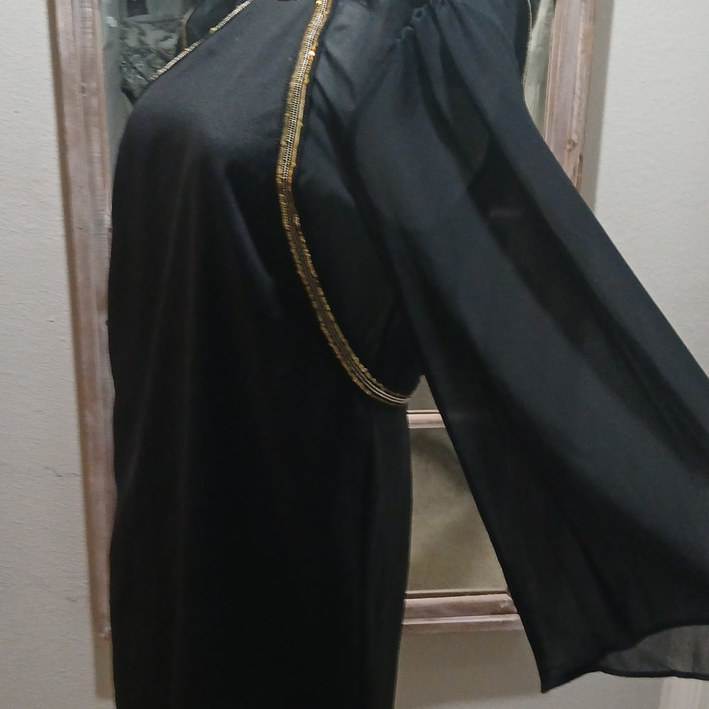 NWOT BCBG Black Low Back Embellished Mini Dress Sheer Bell Sleeves Size 6