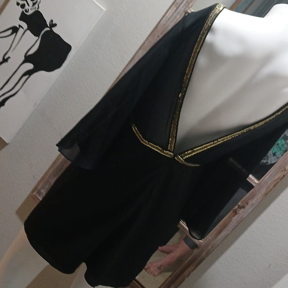 NWOT BCBG Black Low Back Embellished Mini Dress Sheer Bell Sleeves Size 6