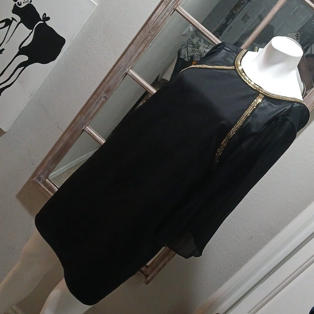 NWOT BCBG Black Low Back Embellished Mini Dress Sheer Bell Sleeves Size 6