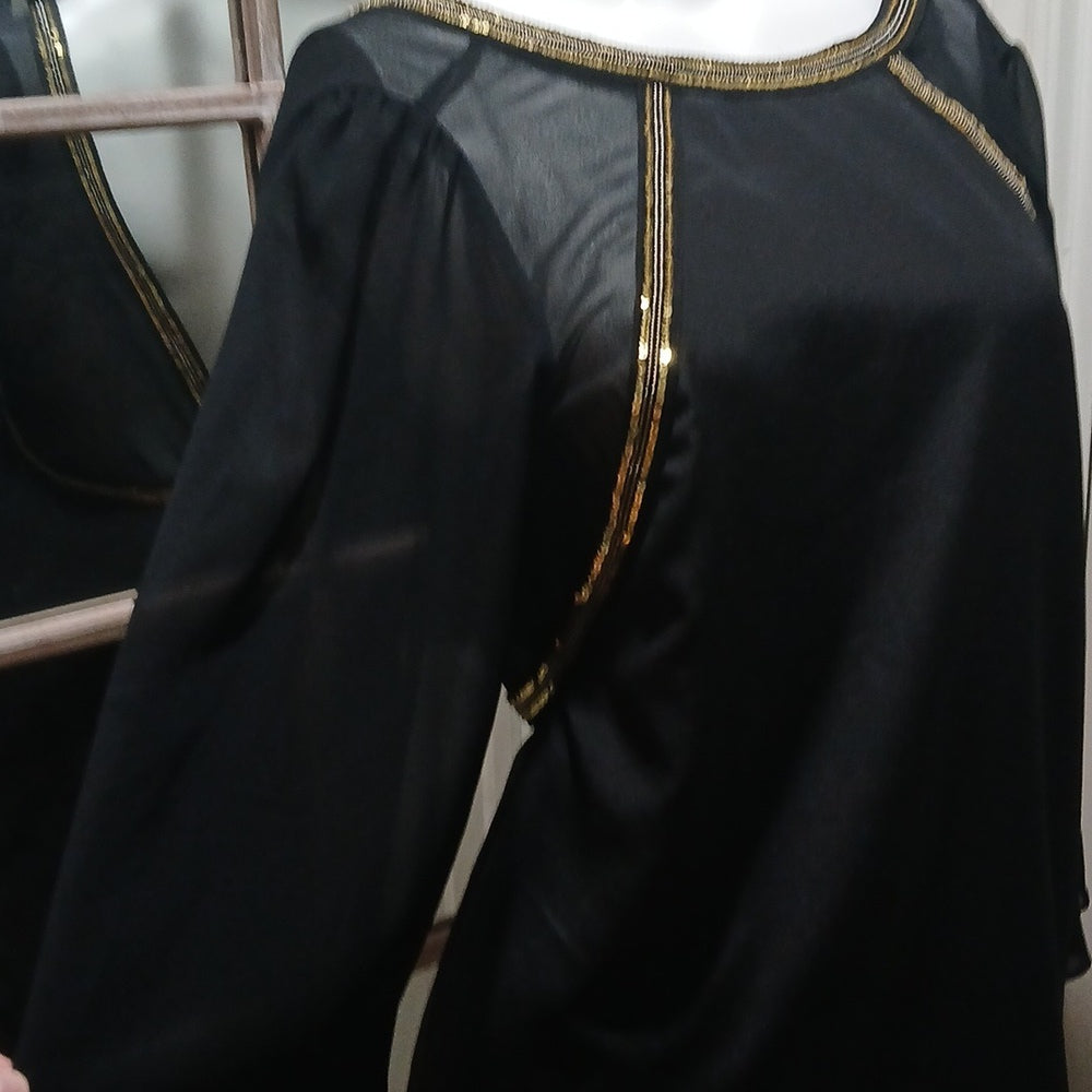 NWOT BCBG Black Low Back Embellished Mini Dress Sheer Bell Sleeves Size 6