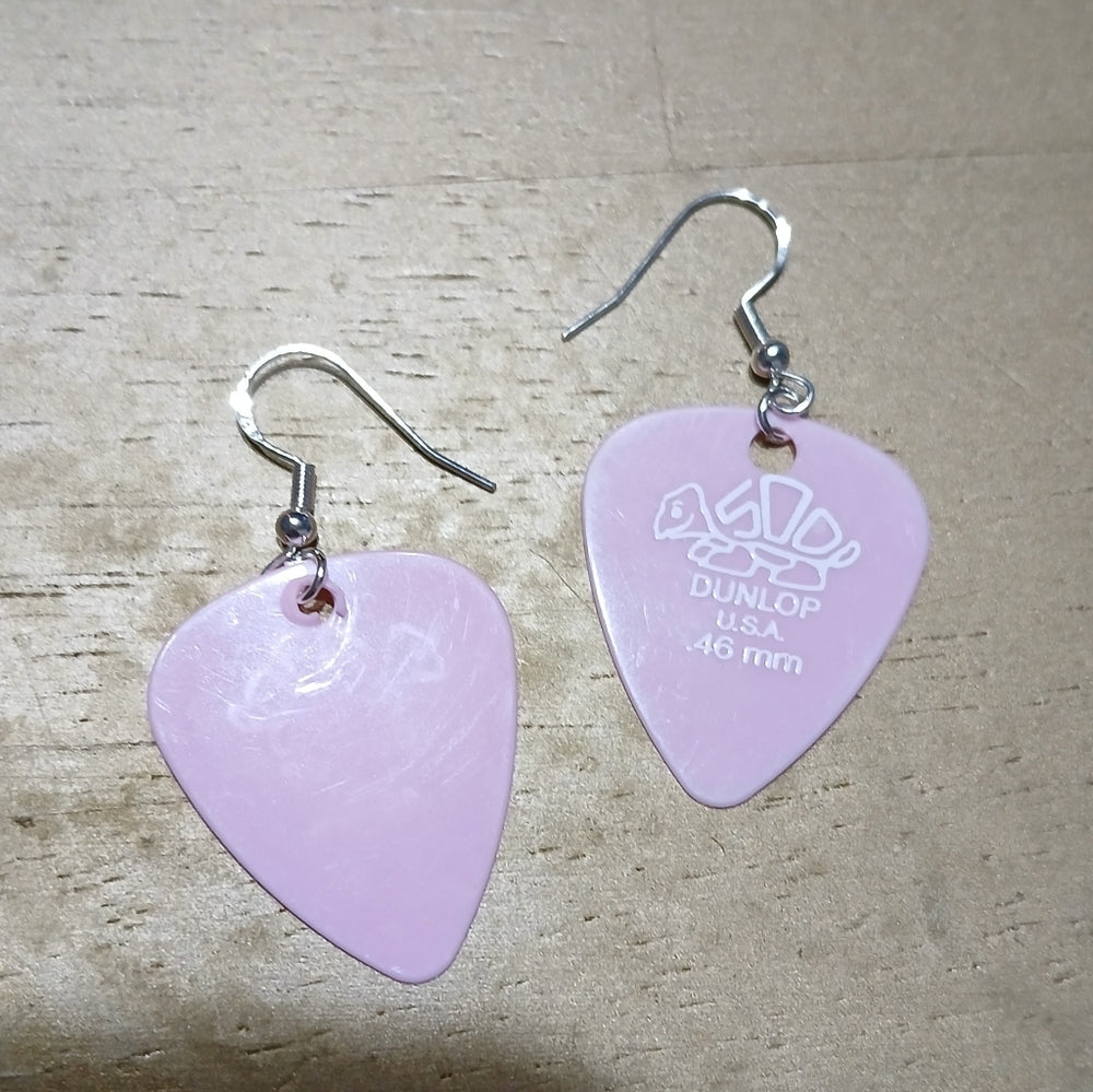 Pink Jim Dunlop.45 mm Guitar Pick Drop Earrings Handmade