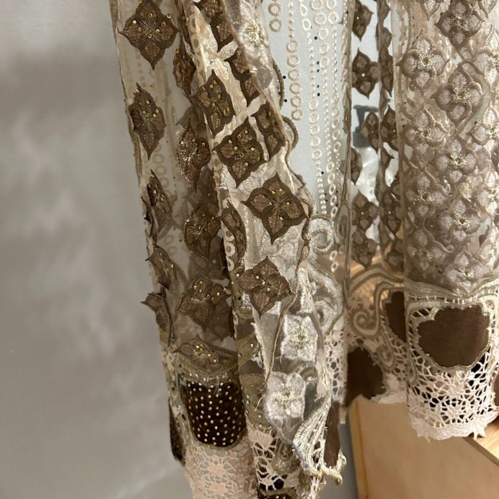 Women's Lace Embellished Open Front Floor Length Tunic Cover-up OS