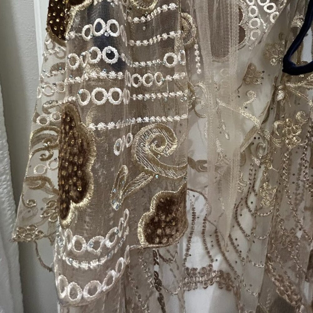 Women's Lace Embellished Open Front Floor Length Tunic Cover-up OS