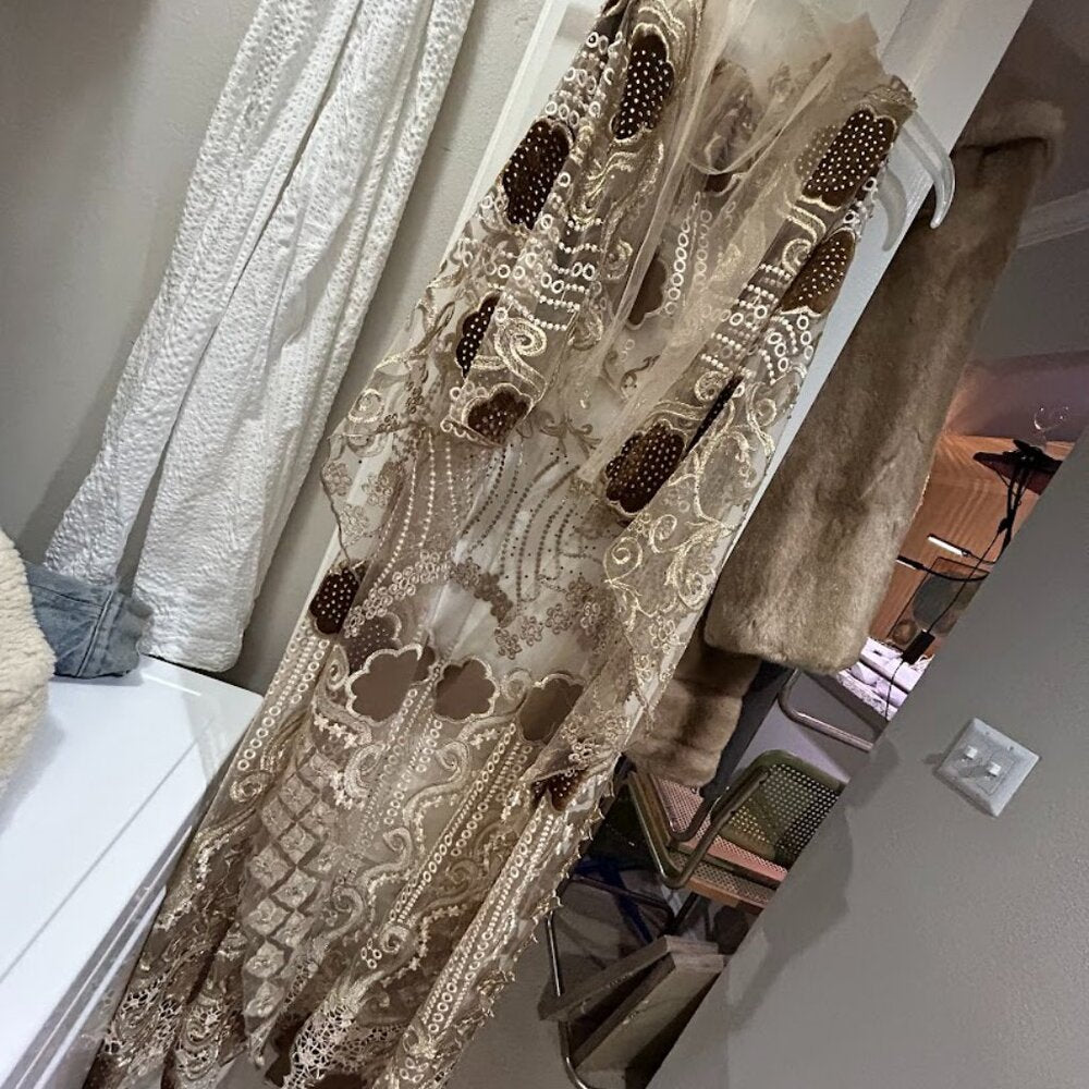 Women's Lace Embellished Open Front Floor Length Tunic Cover-up OS
