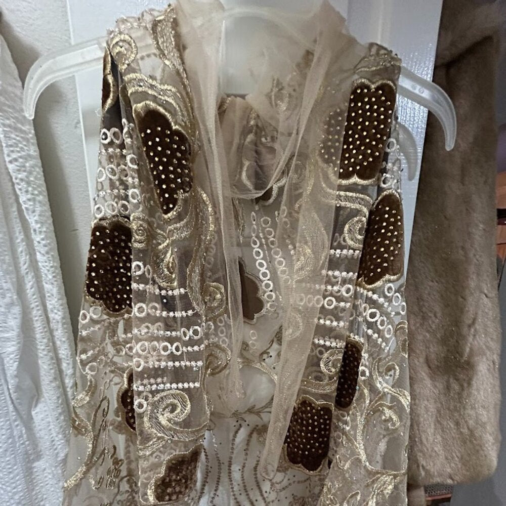Women's Lace Embellished Open Front Floor Length Tunic Cover-up OS