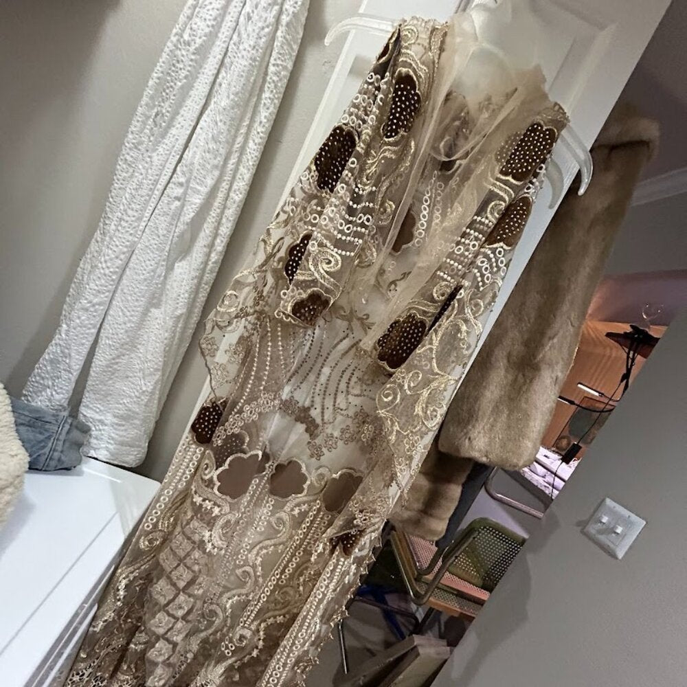 Women's Lace Embellished Open Front Floor Length Tunic Cover-up OS