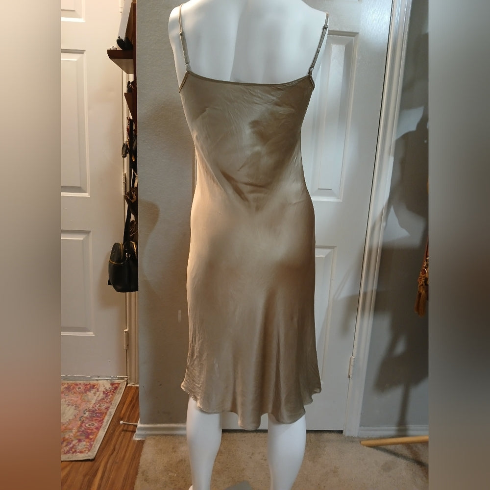 100% Silk Gold Cowl Neck Slip Dress Midi Size S
