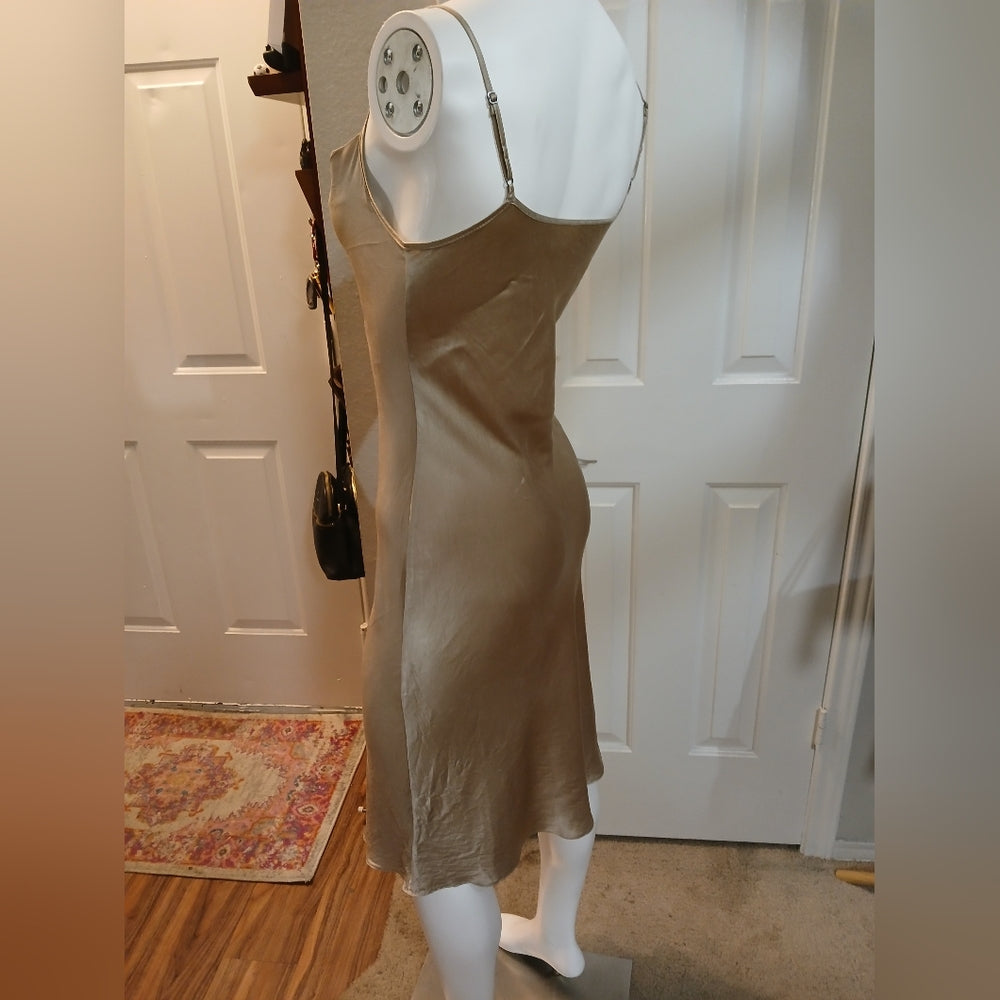 100% Silk Gold Cowl Neck Slip Dress Midi Size S