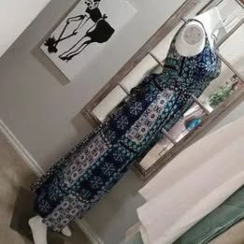 Vintage Sheri Martin New York Women's Maxi Dress Tie-Back Blk Braided Straps S