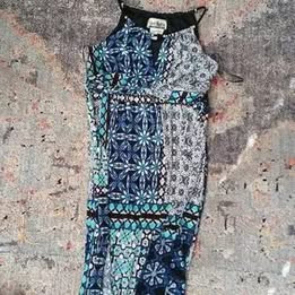 Vintage Sheri Martin New York Women's Maxi Dress Tie-Back Blk Braided Straps S