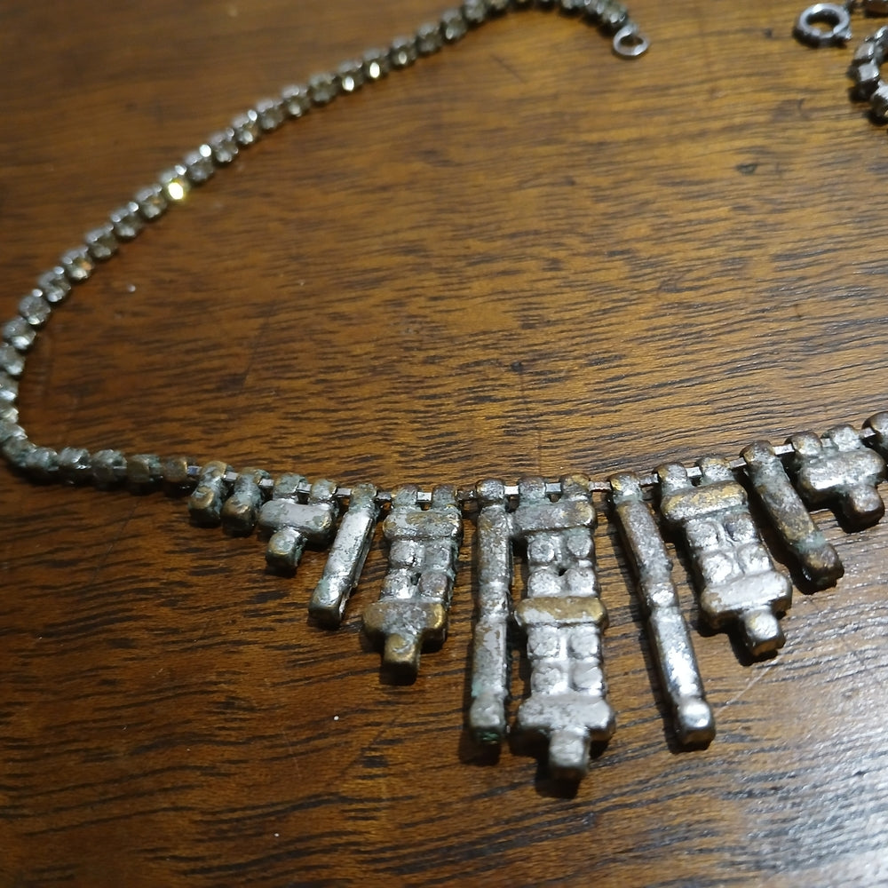 Timeless Silver Vintage Necklace (Choker) with Sparkling Stones 15"