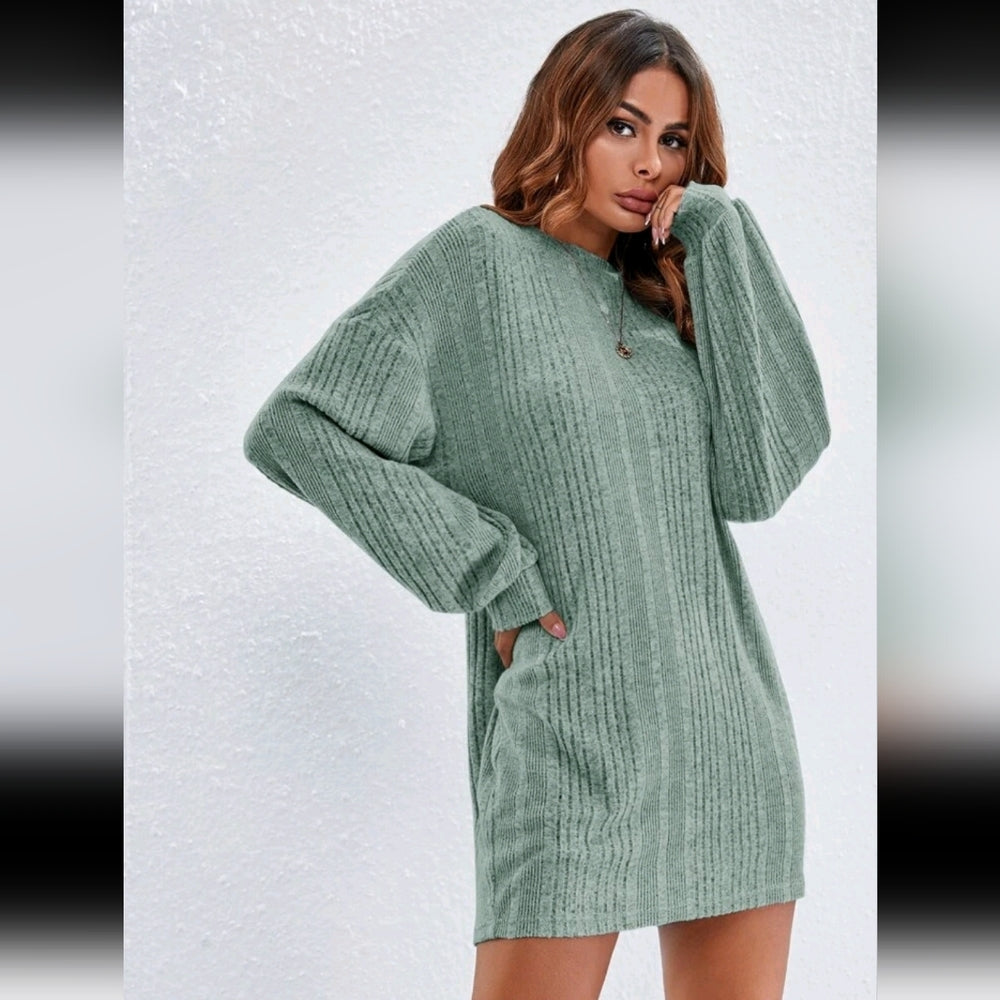 Elegant Green Knit Sweater Dress L