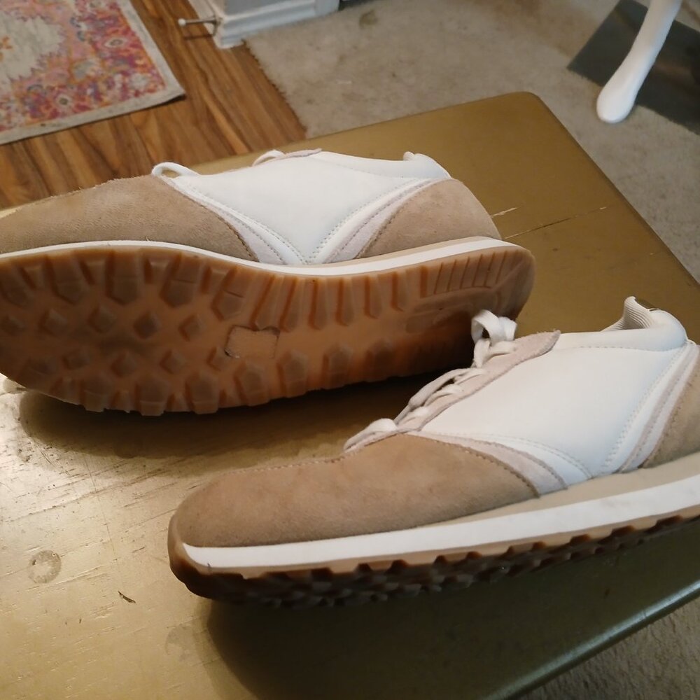 J. Crew Tan and White Leather Sneakers Size 8.5