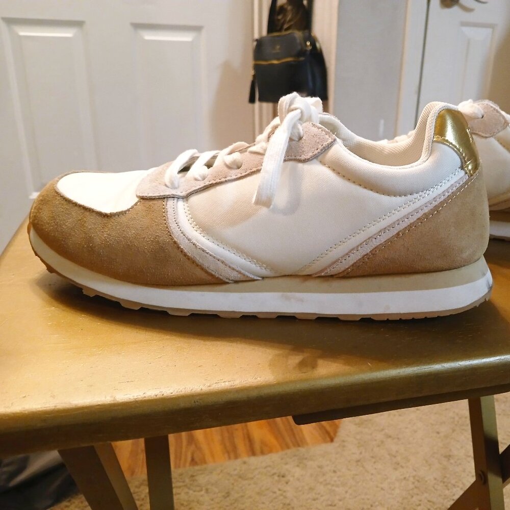 J. Crew Tan and White Leather Sneakers Size 8.5
