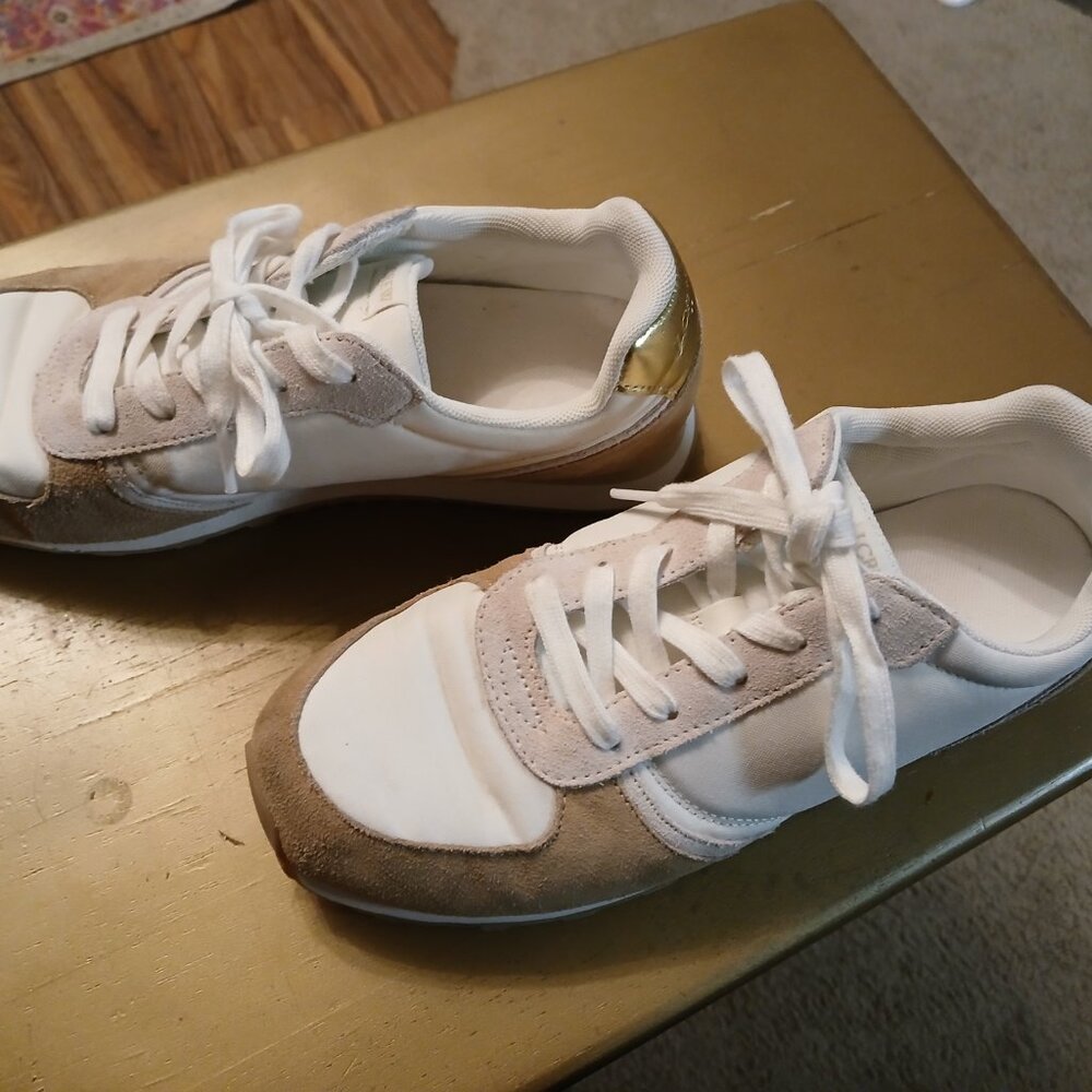 J. Crew Tan and White Leather Sneakers Size 8.5