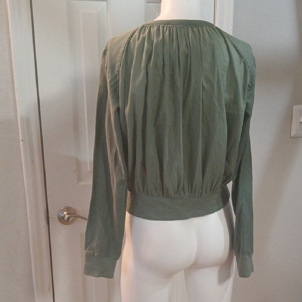 Anthropologie Hei Hei Hilltop Cotton Linen BIend Sage Green Bomber Jacket Size S