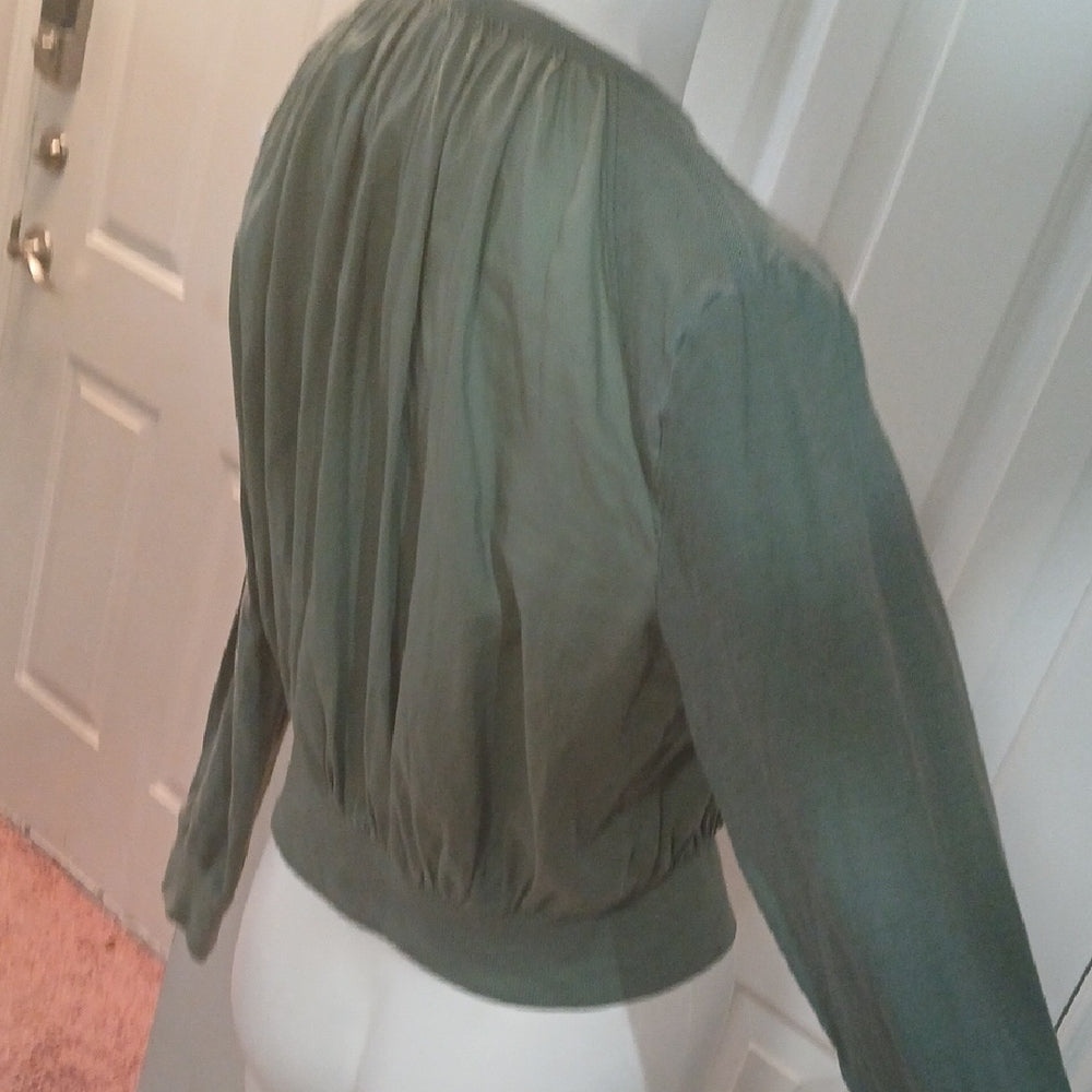 Anthropologie Hei Hei Hilltop Cotton Linen BIend Sage Green Bomber Jacket Size S