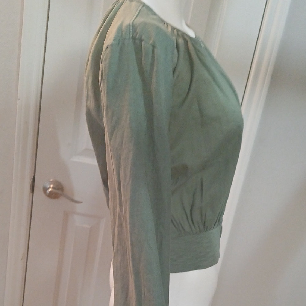 Anthropologie Hei Hei Hilltop Cotton Linen BIend Sage Green Bomber Jacket Size S