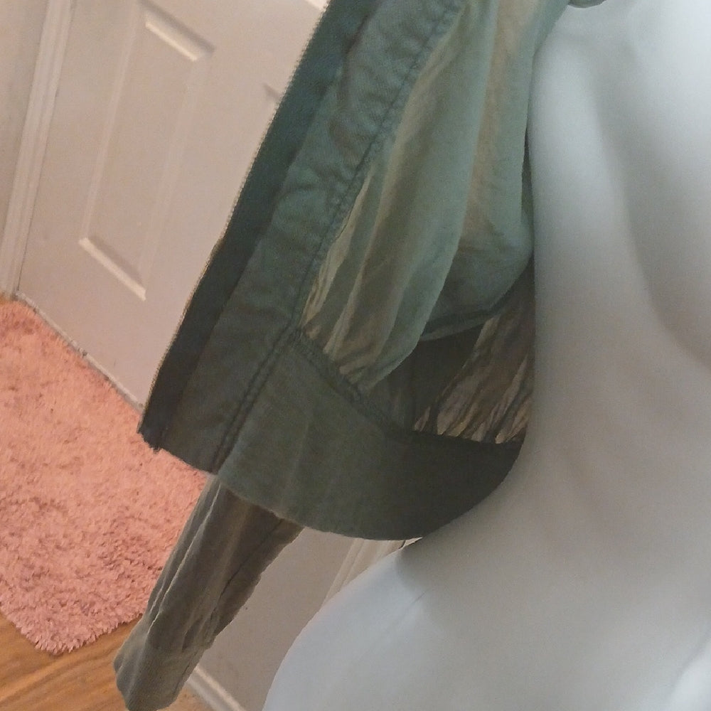 Anthropologie Hei Hei Hilltop Cotton Linen BIend Sage Green Bomber Jacket Size S