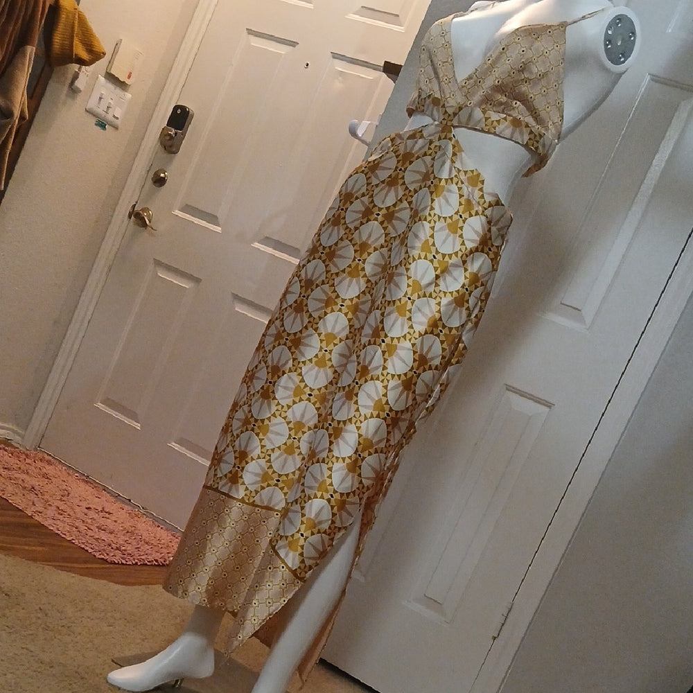 House of Harlow 1960 Gold and Cream Geometric Dress size Large