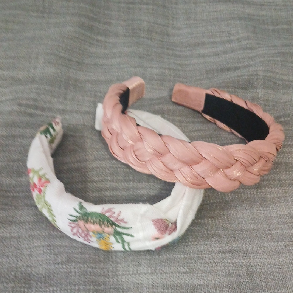 (2) Kendra Scott Floral and Braided Headband Duo - Pink and White