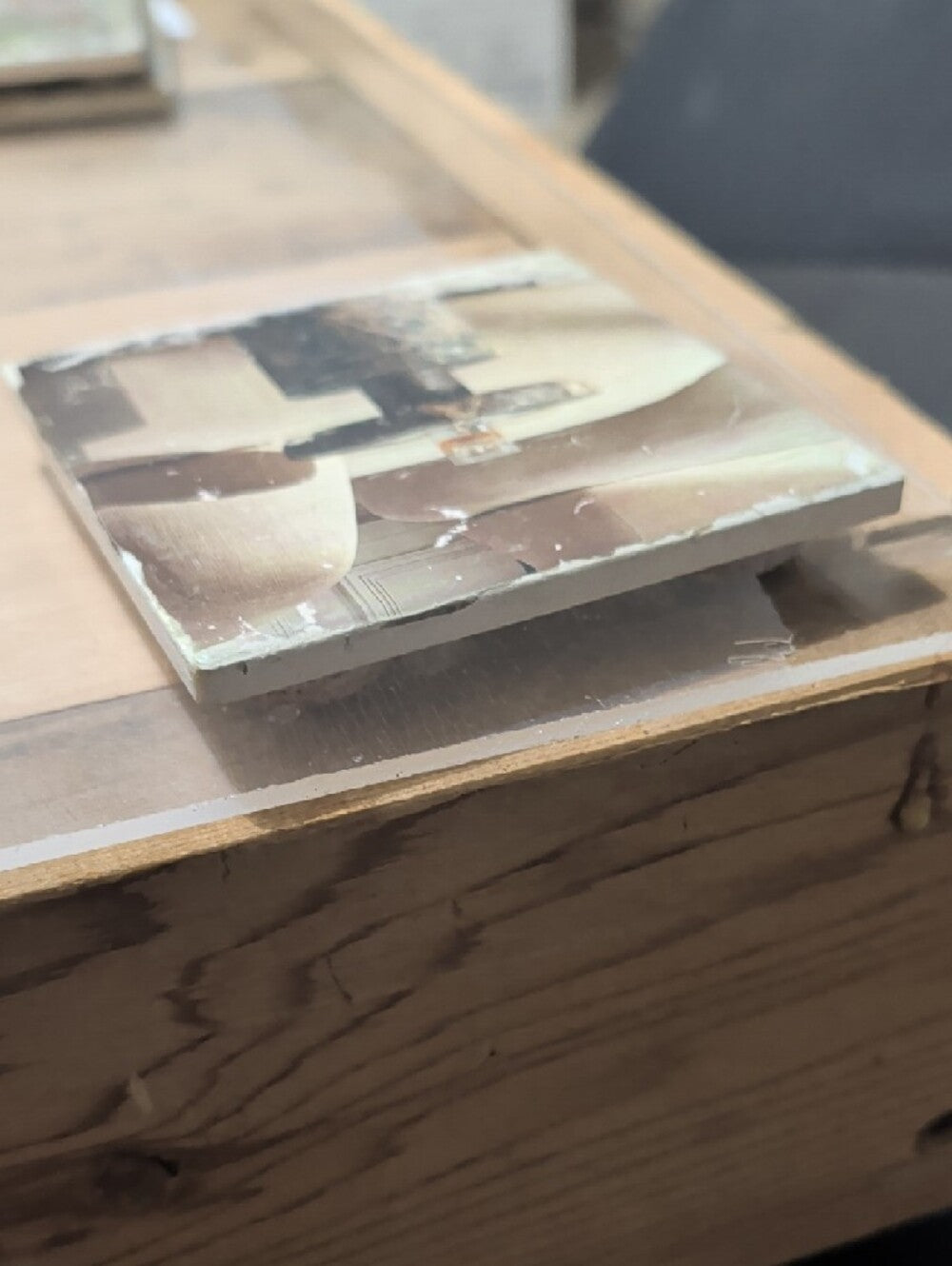 Neutral Living Room Art Tile Coaster with Marble Accent Table Handcrafted