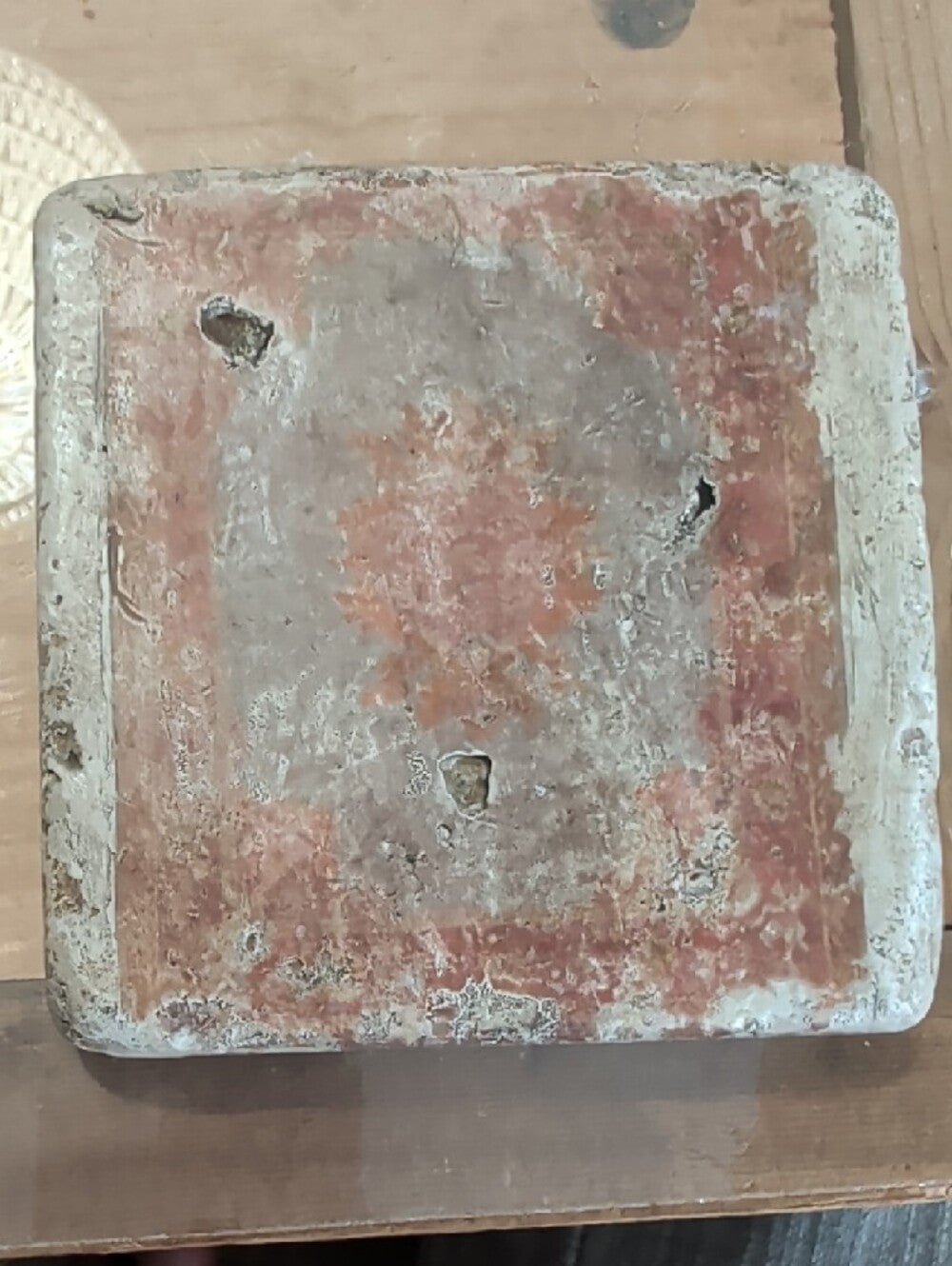 Rustic Peach Square Persian Rug Decorative Stone Coaster - Handcrafted