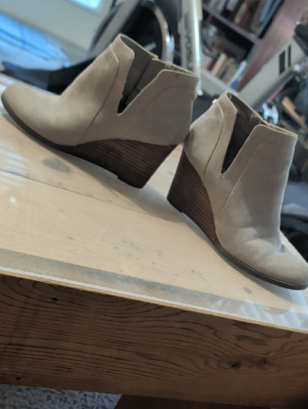 Anne Klein Faux Suede Wedge Ankle Boot - Taupe Women's 7
