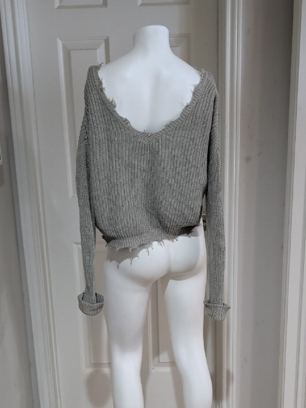 Moon & Madison Off-Shoulder Distressed Rib Knit Sweater-Mint Green Women's Small
