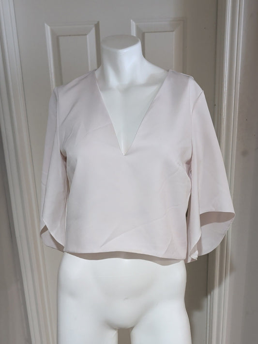 Mare Pale Pink Tailored V-Neck Flutter Sleeve Top Women's Small