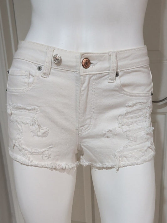 American Eagle White Distressed Denim Cutoff Shorts Women's US 4/ UK 8