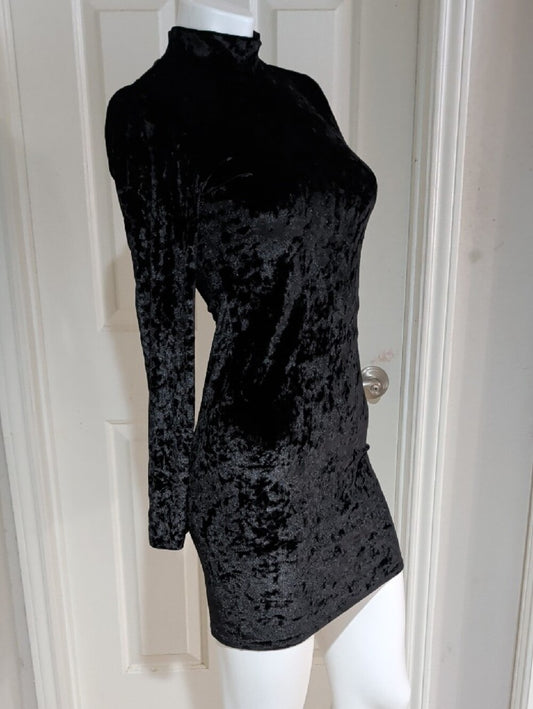 Bozzolo Black Velvet Mock Neck Long-Sleeve Dress Women's Large
