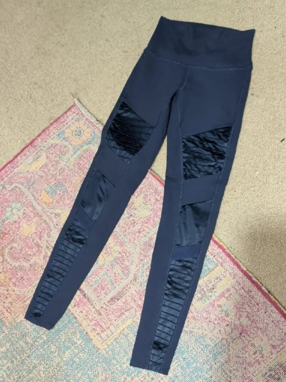 ALO Yoga Navy Blue Moto Leggings XS Mid Rise Full Length