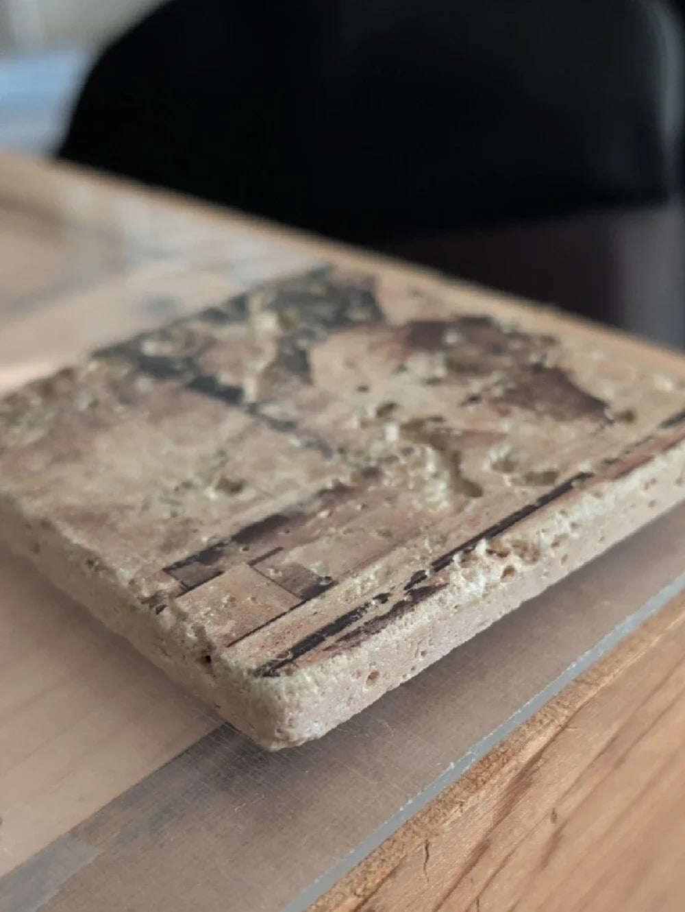 Vintage Style Beige and Brown Home Art Stone Coaster - Handcrafted