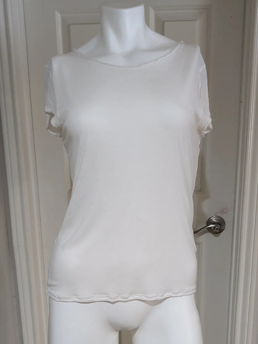Alice + Olivia White Sheer Tailored Short Sleeve Tee 100% Lyocell Women's M/L