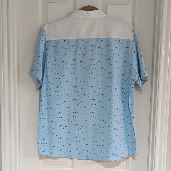 SSLR Men's Collection Sky Blue Printed Button-Down Shirt L