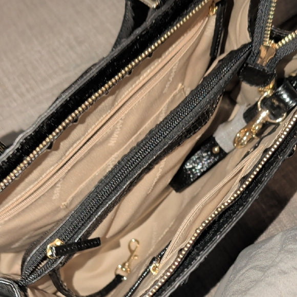 NWT Brahmin Midnight Croc-Embossed Satchel