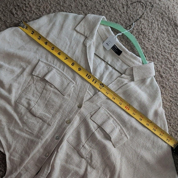 Bershka Light Beige Button-Down Shirt with Tie-Front XS