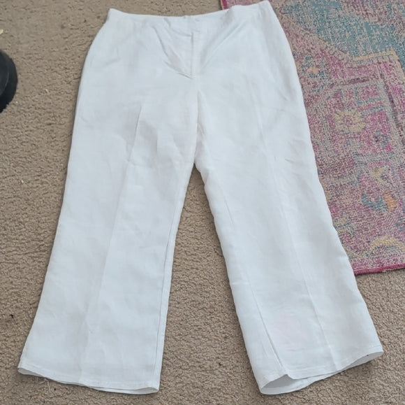 Vintage Classic White Wide Linen Leg Women's Pants L/XL