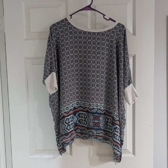 Bobeau Geometric Patterned Flowy Multicolored Blouse Women's Medium