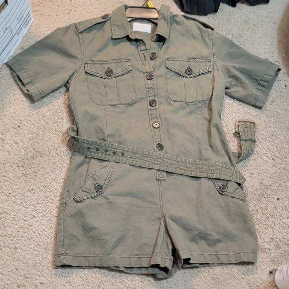 Women's Army Green Khaki Belted Utility Romper Size 10 Military