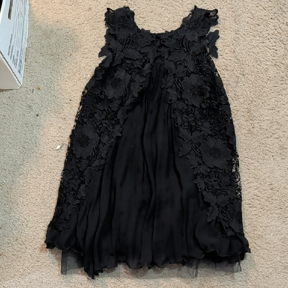 Chic Black Floral Lace Sleeveless Sheer Back Dress Women's Small
