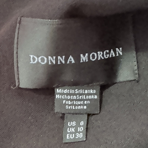 Vintage Donna Morgan Black V-Neck Midi Fit-and-Flare Dress Women's 6