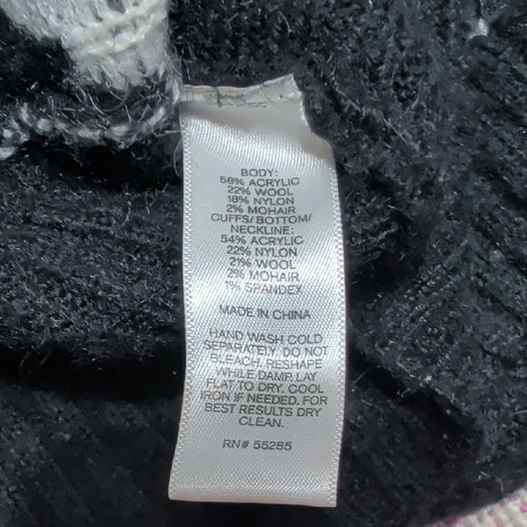 Vintage Express Black & White Geometric Cropped Crewneck Sweater - Women's Small