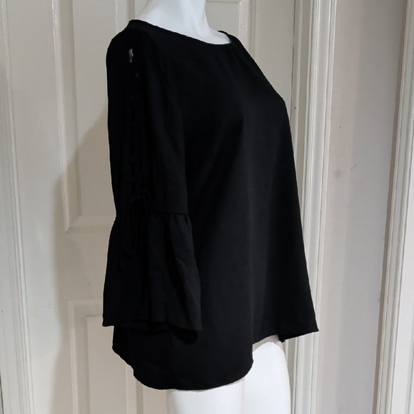NWOT Time and Tru Black Tie Ruffle Sleeve Blouse Women's XL
