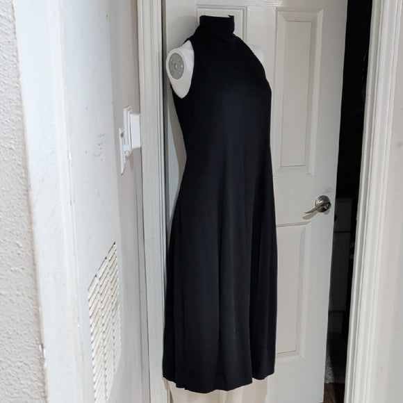 Vintage Lew Magram Black Halter Midi Dress - Elegant Sleeveless Design Women's M