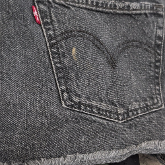 Levis 501XX Shorts Womens 28 Black Denim Button Fly Distressed Frayed Hem