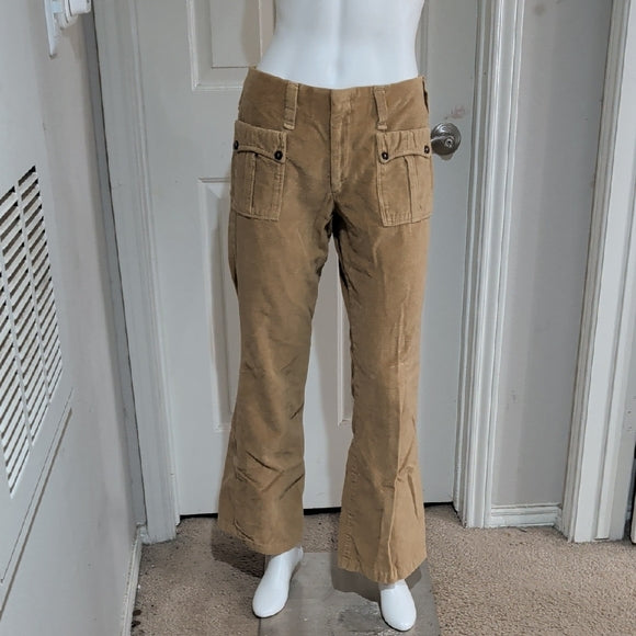 Lady Wrangler Tan Corduroy Cargo Pants with Front Flap Pockets Women's 13/14
