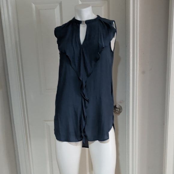 Sleeveless Ruffle-Front Blouse in Slate Blue by H&M Women's 6/Medium