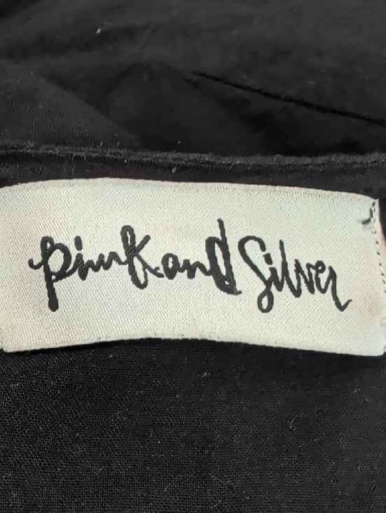 Pink and Silver Black Floral Embroidered Wrap Midi Dress Women's Medium